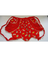 vintage red with French graphic scalloped edged 2 pocket half apron  - $19.75