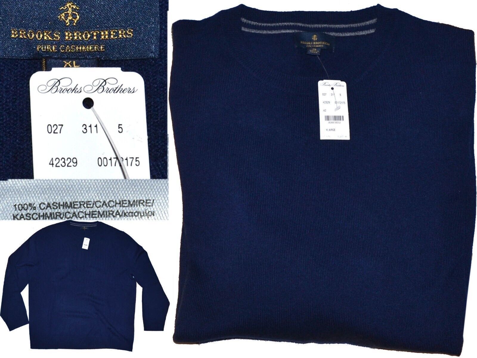 Primary image for BROOKS BROTHERS Pull Man 100% CASHMERE M or 2XL European / S or XL USA BB07 T1G