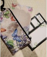 Stationery Set Satin Zippered Pouch Butterflies and Florals Memo Sticky Pad - £6.96 GBP