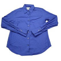 Eddie Bauer Shirt Womens L Blue Plain Button Up Long Sleeve Collared Top - £14.72 GBP