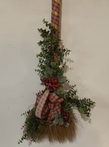 Vintage Christmas Broom Wall or Door Decoration Wreath 32 Inch Tall Handmade - £7.89 GBP