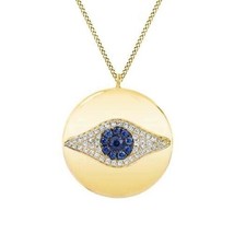 0.50CT Simulated Sapphire Diamond Evil Eye Pendant Chain 14K Gold Plated Silver - £66.01 GBP