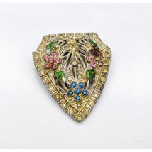 Vintage Art Deco Dress Clip, Pot Metal with Clear and Pastel Paste Stone Flowers - £39.56 GBP
