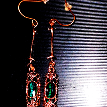 Women Earrings, Antique Hollow Rectangle Anniversary Green Pendant Hook ... - $27.72
