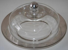 Vintage Dorothy Thorpe? Glass Silverplated Band Domed Butter Dish #2674 - £29.93 GBP