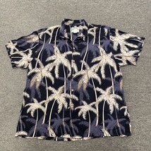 Paradise Found Hawaiian Shirt XXL Black Palm Trees Tropical Rayon Vtg USA - £14.95 GBP