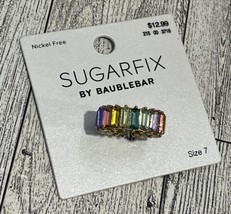 2 BAUBLEBAR SUGARFIX COLORFUL RAINBOW RHINESTONE WIDE BAND RING SIZE 7 GIFT - £11.48 GBP