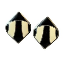 Vintage Black and Cream Enameled  Piereced Earrings Collectible - £3.96 GBP