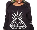 Yours Truly Diamond Eye Women&#39;s Shoulder Zipper Black Crew Neck Sweater NWT - $27.02