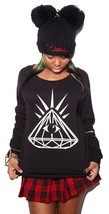 Yours Truly Diamond Eye Women&#39;s Shoulder Zipper Black Crew Neck Sweater NWT - $26.98