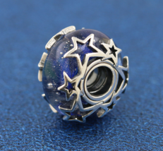 2021 Winter Release 925 Sterling Silver Handmade Galaxy Blue &amp; Star Murano Charm - £6.35 GBP