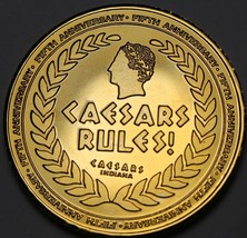 Caesars Palace Indiana Gold Plated 5th Anniv 38.5mm Gem Unc Medallion~RULES F/S - £16.93 GBP