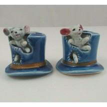 Vintage Arrow Set of 2 Ceramic Mouse in a Blue Top Hat Toothpick Holders Japan - £19.37 GBP
