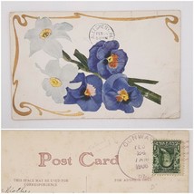 Conway PA Purple Colored Doane Cancel c.1908 Blue White Flowers Postcard - £12.33 GBP