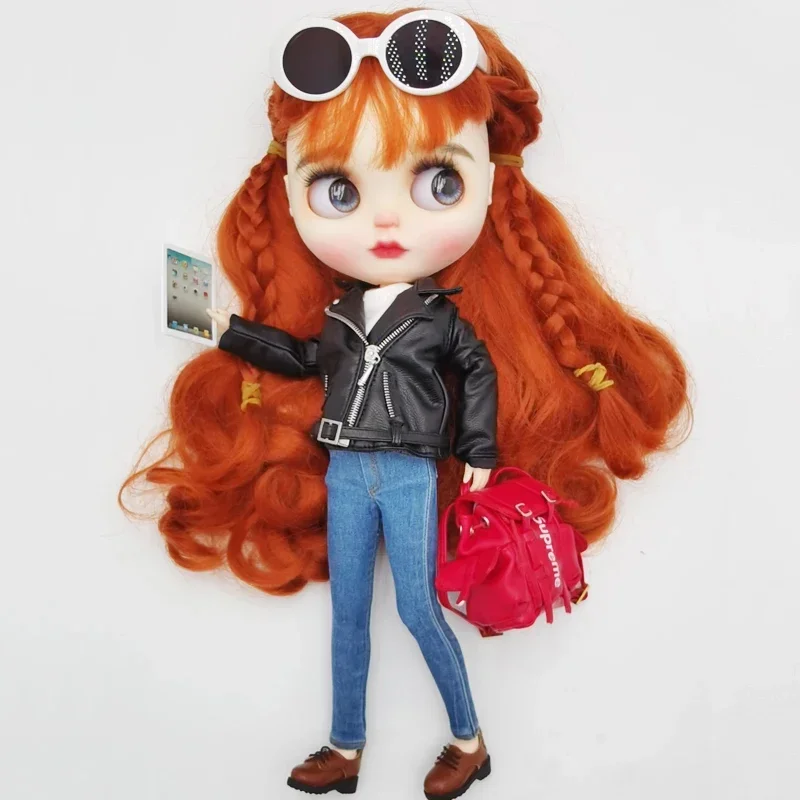 Blythe Doll Clothes Leather Jacket Denim Pants For Azone Doll Shoes Boots OB24 - £14.22 GBP+