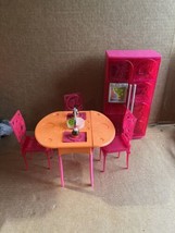 Barbie Pink Glam Refrigerator TV dollhouse Furniture 2010 food Table Cha... - $39.55