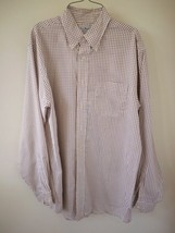 LL BEAN Brown White Plaid 100% Cotton Long Sleeve Casual Dress Shirt M Regular - £15.50 GBP