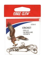 Eagle Claw 215A-6 Cricket Fishing Hook, Size 6, Pack of 10,  Forged Long... - £2.58 GBP