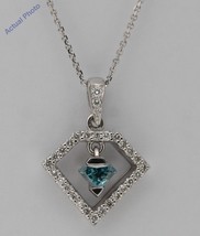 14k Gold &amp; Halo Diamond Pendant (Blue(Irradiated) &amp; White Diamonds Si1) - £695.06 GBP