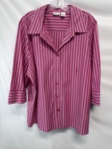 Kim Rogers Red, White Striped Button Front Shirt Top Blouse Stretch Cotton 3X - £19.42 GBP