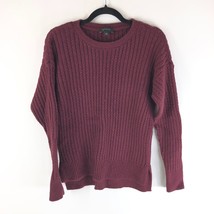 Ann Taylor Sweater Alpaca Wool Blend Side Slit Hi Low Ribbed Knit Burgundy S - £10.11 GBP