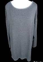 Eileen Fisher Blouse Size L Stripe BLACK/GRAY Tencel Flaw - £19.71 GBP