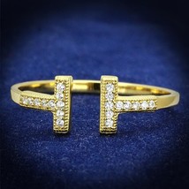 Elegant Open Parallel Bar Pave Simulated Diamond Gold Plated Wedding Ring Sz 5-9 - £57.95 GBP