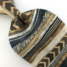 Jeffrey Banks Canada Tie Stripe Art Silk Necktie Brown Gray Beige Ties I19-315 - £12.42 GBP