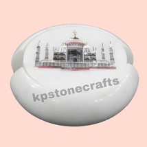 4&quot;x4&quot;Round White Marble Tea Coaster Set | Inlaid with Mother of Pearl &amp; ... - $280.03