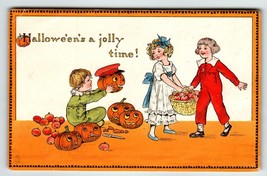 Halloween Postcard Children Apples JOL Pumpkins Tuck Embossed Vintage Un... - £44.32 GBP