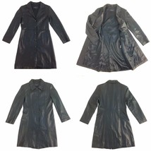 Jim &amp; Mary Lou Women Leather Long Coat / Jacket, Buttons Front, Black - £199.21 GBP