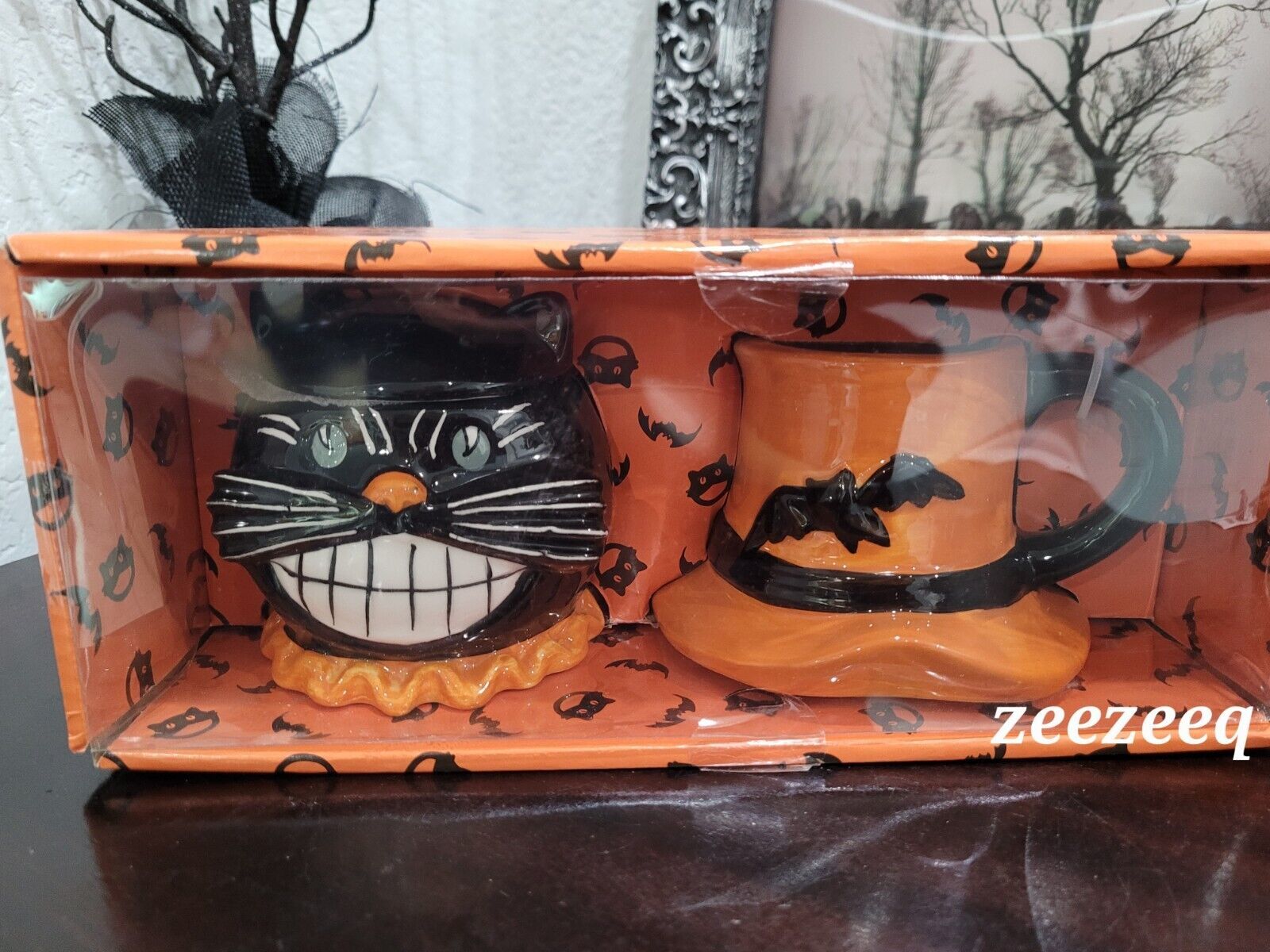 Potters Studio Vintage Style Black Cat &amp; Hat Halloween Sugar &amp; Creamer S... - $34.64