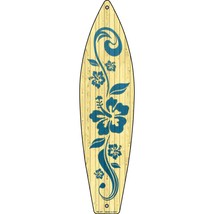 Hibiscus Flower Design on Wood Novelty Metal Surfboard Sign SB-201 - £19.53 GBP