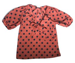 Retro Bow Tie Collar Burnt Orange Gray Circle Pattern Blouse Shirt Size ... - £5.44 GBP