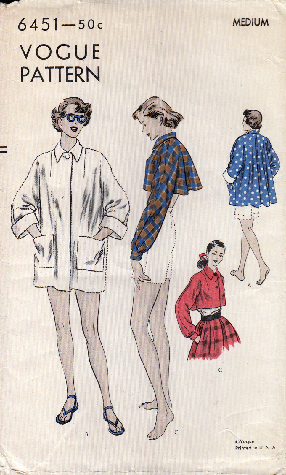 Vintage 1940s Vogue 6451 Jacket, Coat and Bolero 'Easy to Make' - $22.00