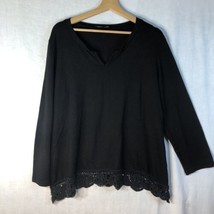 Suzanne Betro Size 1x Black w Crochet Trim Knit Pullover Top Shirt - £19.77 GBP