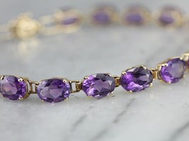10Ct Oval Lab Created Amethyst Bezel Set Tennis Bracelet in 14K Yellow Gold Over - £136.68 GBP