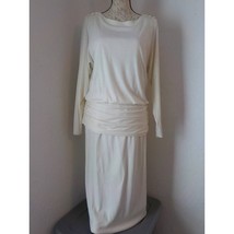 Jean Louis Scherrer Boutique Ivory Midi Dress Draped Waist Long Sleeve F... - $148.49