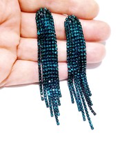 Rhinestone Drop Earrings, Teal Chandelier Earrings, Dangle Austrian Crys... - $35.18