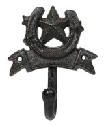 Set Of 2 Cast Iron Rustic Western Cowboy Lone Star Horseshoe Coat Hat Wa... - $33.49 CAD
