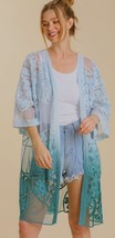 New Umgee S M L Sheer Floral Lace Turquoise Dip Dye Open Front w/ Eye Cl... - $29.95