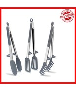 Durable Grey Silicone Tongs Set with Stainless Steel - Heat Resistant &amp; ... - $32.68 CAD
