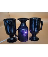 Black Amethyst Glass Vintage Footed Mugs, Irish Coffee, Hot Chocolate Se... - £15.48 GBP