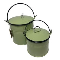 Country Decor Retro Green and Black Tin Lunch Pail Buckets with Lids Set... - £15.49 GBP