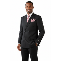 Men Pacelli Double Breasted Suit Classic Peak Lapel Pleated pants GILBERT Black image 11