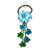 Floral Paradise Genuine Blue Leather Loop Keychain Key Finder - £16.88 GBP