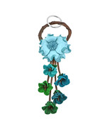Floral Paradise Genuine Blue Leather Loop Keychain Key Finder - £16.83 GBP