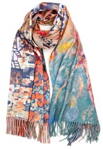 Plum Feathers Super Soft Cashmere Feel Double Sided Reversible Art Shawl Scarf - £23.55 GBP