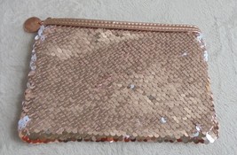 Makeup Pouch Rose Gold White Sequin Small Cosmetic Clutch Zip Bag Macys - £8.53 GBP