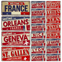 France Switzerland License Plate Tin Sign, French Swiss Wall Hanging Met... - $18.00